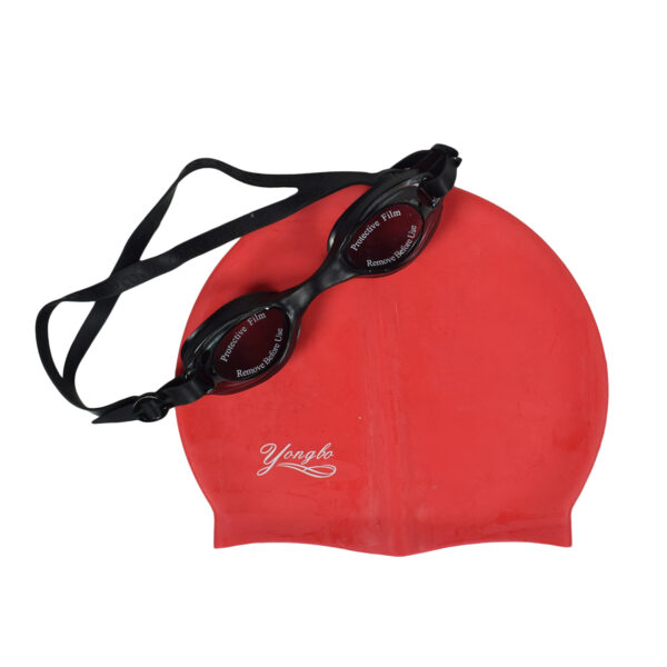 Yongbo Swimming Cap With Goggles - Red/Blue-9502