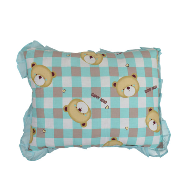 Happy Bear Print Baby Pillow - Aqua-0