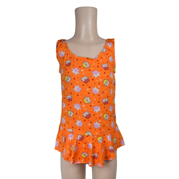 Piggy Print Ruffled Style Girls Swimsuit - Orange-0