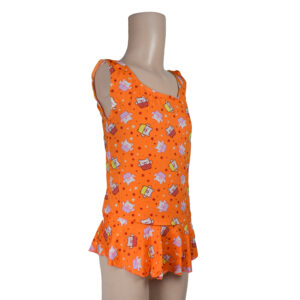 Piggy Print Ruffled Style Girls Swimsuit - Orange-9920