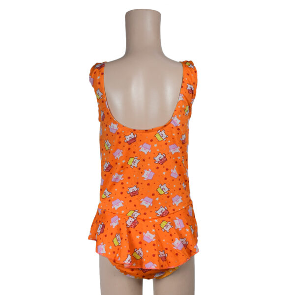 Piggy Print Ruffled Style Girls Swimsuit - Orange-9921