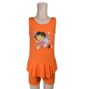 Dora Print Ruffled Style Girls Swimsuit - Orange-0