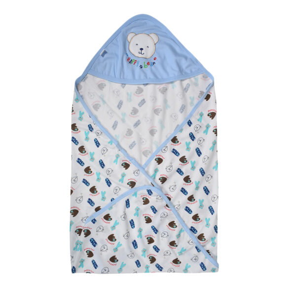 Multi Colored Line Print Hooded Wrapper - Sky Blue-9296