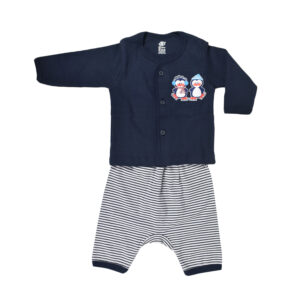 Baby Set Of T-Shirt With Diaper Pant - Navy Blue-0