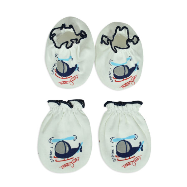 Mami Baby New Born Mittens & Booties Set (0-6M) - Blue/White-0