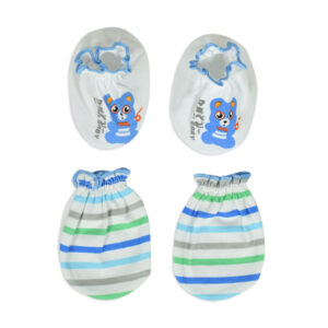 Mami Baby New Born Mittens & Booties Set (0-6M) - Sky Blue/White-0