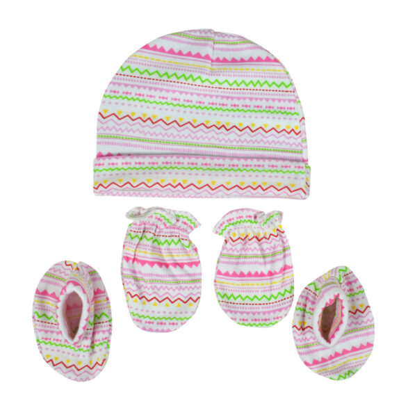 Montaly Baby Caps, Mittens & Booties (0-6M) - Pink-0