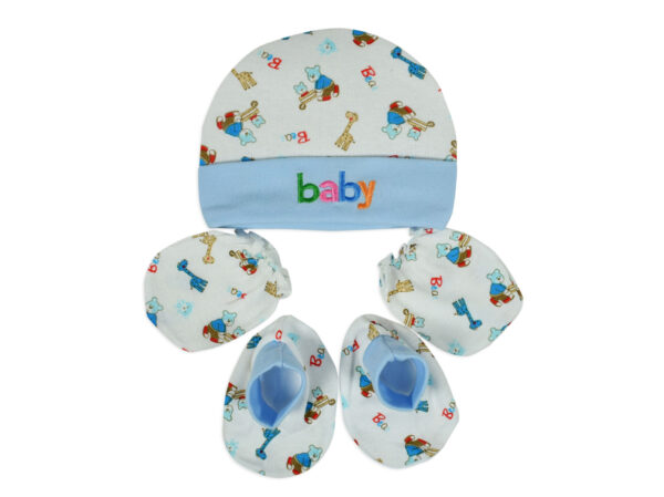 Montaly New Born Baby Caps, Mittens & Booties Set (0-6M) - Sky Blue-0