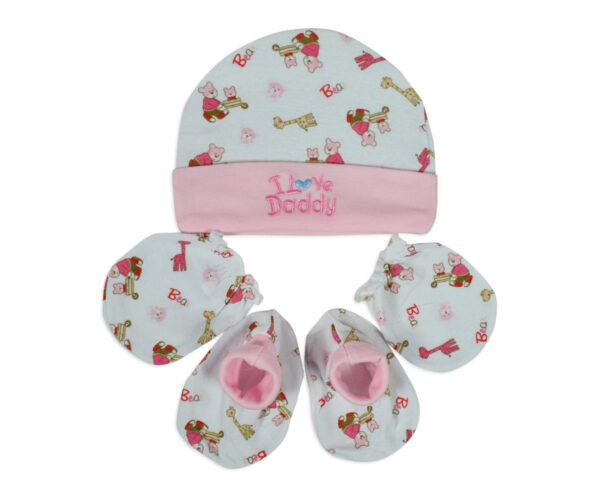 Montaly New Born Baby Caps, Mittens & Booties Set (0-6M)-Pink-0