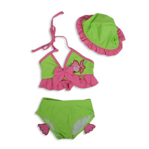 Bandeau Bikini Swimming Costume With Cap - Green-0