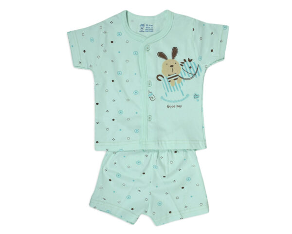 Pink Rabbit Half Sleeves Front Open Tee & Shorts - Aqua-0