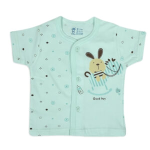 Pink Rabbit Half Sleeves Front Open Tee & Shorts - Aqua-11135