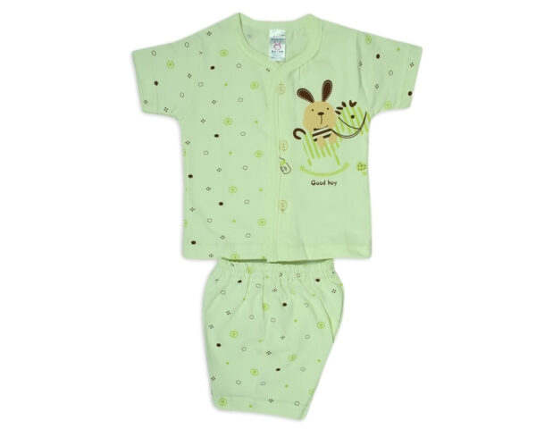 Pink Rabbit Half Sleeves Front Open Tee & Shorts - Green-0