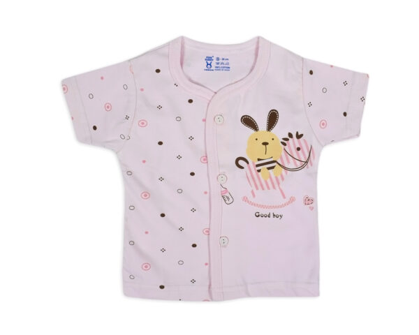 Pink Rabbit Half Sleeves Front Open Tee & Shorts - Pink-11163