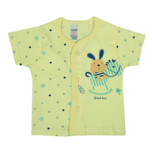 Pink Rabbit Half Sleeves Front Open Tee & Shorts - Yellow-11183