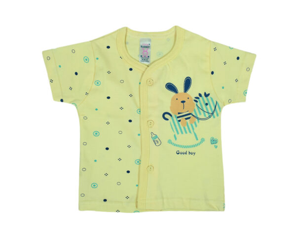 Pink Rabbit Half Sleeves Front Open Tee & Shorts - Yellow-11183