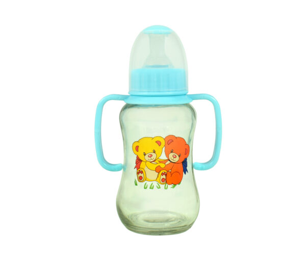 Little Fish Glass Feeding Bottle With Handle 150ml - Blue-0