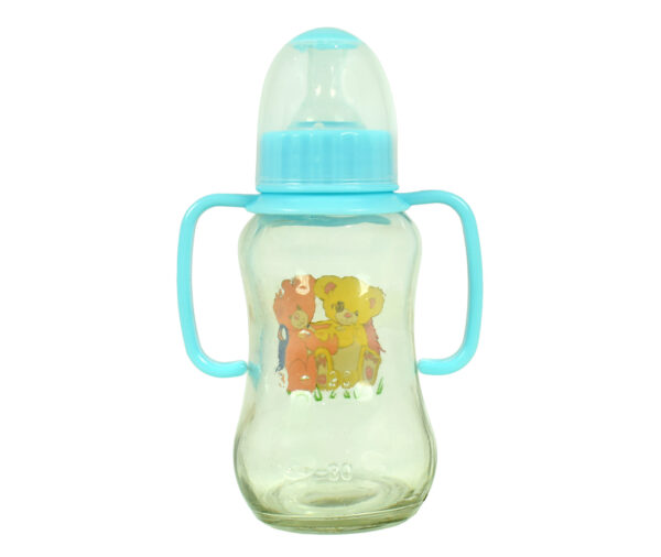 Little Fish Glass Feeding Bottle With Handle 150ml - Blue-12696