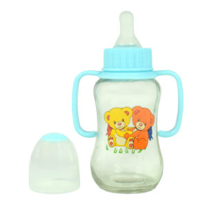 Little Fish Glass Feeding Bottle With Handle 150ml - Blue-12697