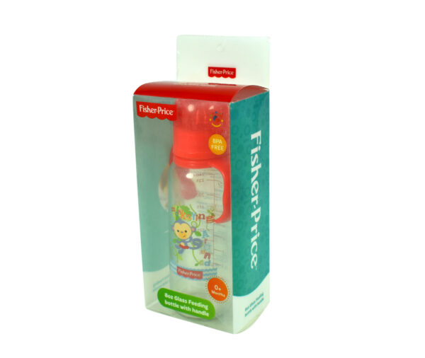 Fisher Price Glass Feeding Bottle With Handle Red - 250ml-12686