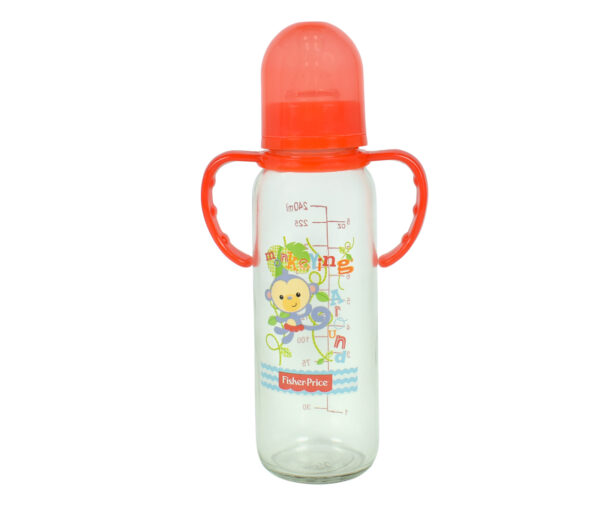 Fisher Price Glass Feeding Bottle With Handle Red - 250ml-0