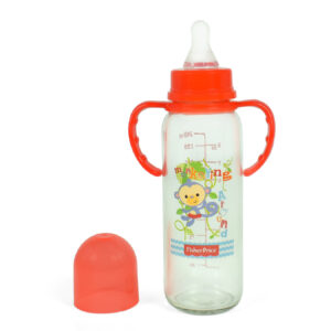 Fisher Price Glass Feeding Bottle With Handle Red - 250ml-12684