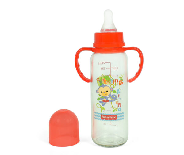 Fisher Price Glass Feeding Bottle With Handle Red - 250ml-12684