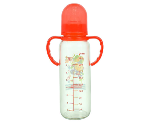 Fisher Price Glass Feeding Bottle With Handle Red - 250ml-12685