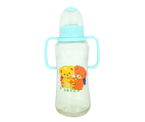 Little Fish Glass Feeding Bottle With Handle 250ml - Blue-0