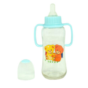 Little Fish Glass Feeding Bottle With Handle 250ml - Blue-12717