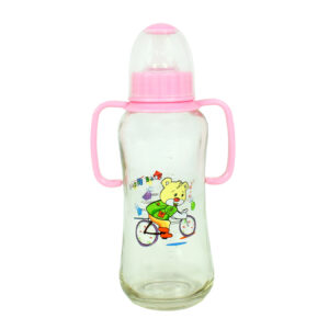 Little Fish Glass Feeding Bottle With Handle 250ml - Pink-0