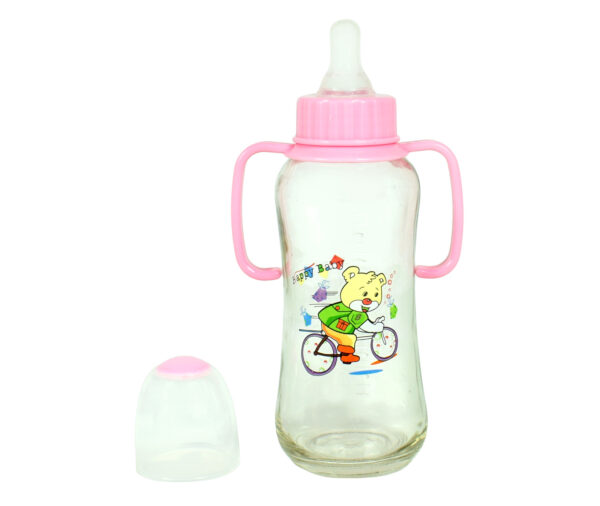 Little Fish Glass Feeding Bottle With Handle 250ml - Pink-12724