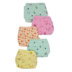 Printed Knotted Cotton Nappy Pack Of 5 (S) 1-3M - Multicolor-12495