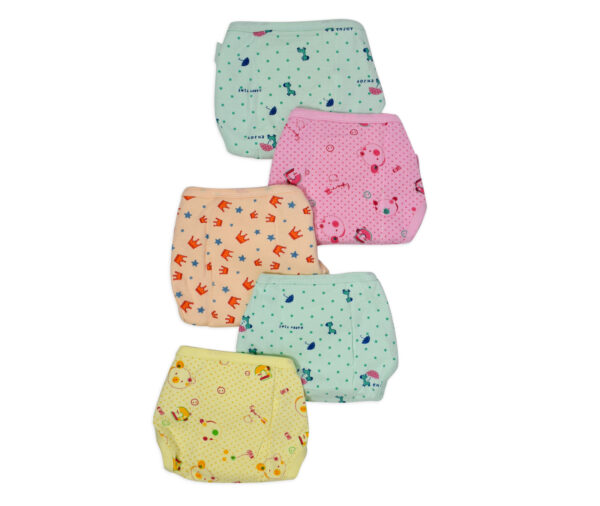 Printed Knotted Cotton Nappy Pack Of 5 (S) 1-3M - Multicolor-12495