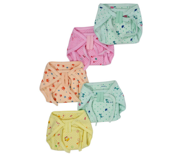 Printed Knotted Cotton Nappy Pack Of 5 (Just Born) - Multicolor-0