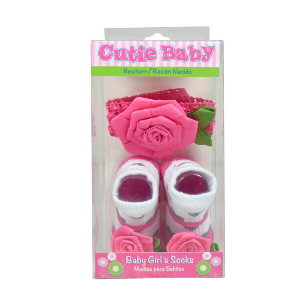 Baby Girls Socks with Hair Band - Pink-13015