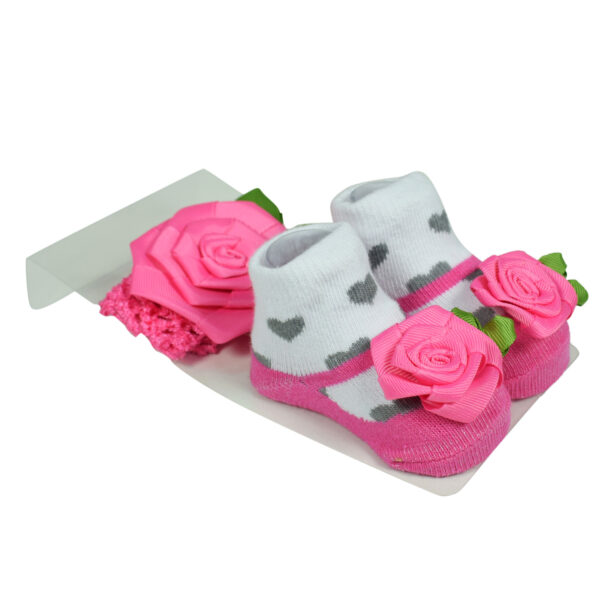 Baby Girls Socks with Hair Band - Pink-0