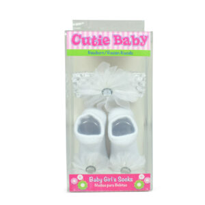 Baby Girls Socks with Hair Band - White-12890