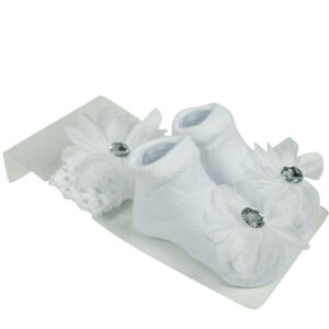 Baby Girls Socks with Hair Band - White-0