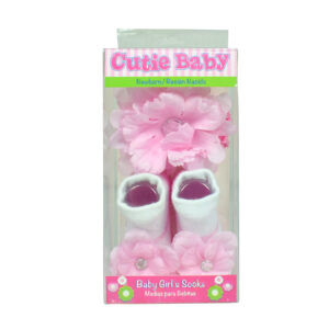 Baby Girls Socks with Hair Band - White/Pink-12899