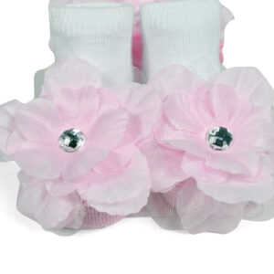 Baby Girls Socks with Hair Band - White/Pink-12897