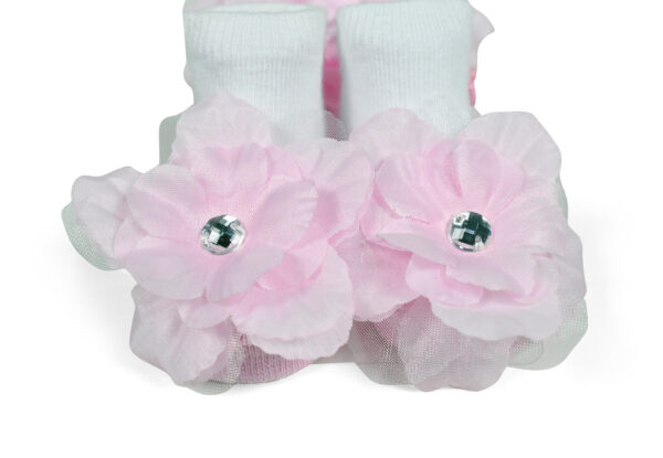 Baby Girls Socks with Hair Band - White/Pink-12897