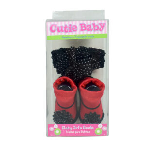 Baby Girls Socks with Hair Band - Red/Black-12904