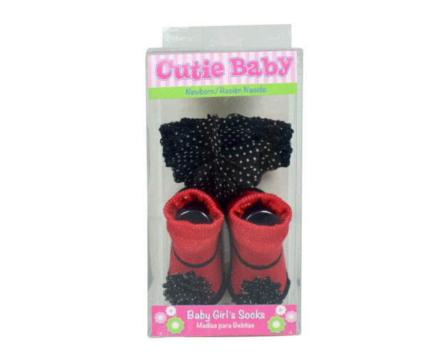 Baby Girls Socks with Hair Band - Red/Black-12904