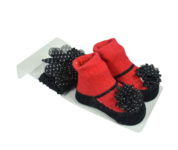 Baby Girls Socks with Hair Band - Red/Black-0