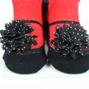 Baby Girls Socks with Hair Band - Red/Black-12905