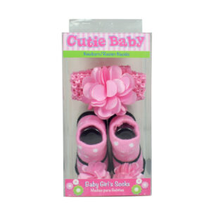 Baby Girls Socks with Hair Band - Pink/Black-12911