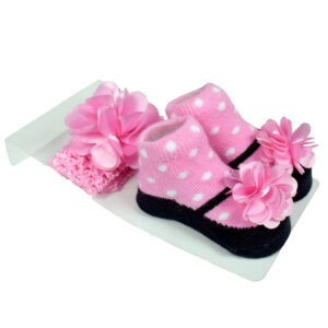 Baby Girls Socks with Hair Band - Pink/Black-0