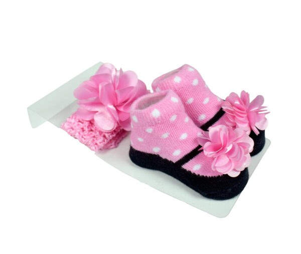 Baby Girls Socks with Hair Band - Pink/Black-0