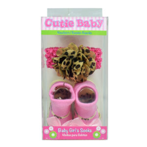 Baby Girls Socks with Hair Band - Pink/Brown-12920